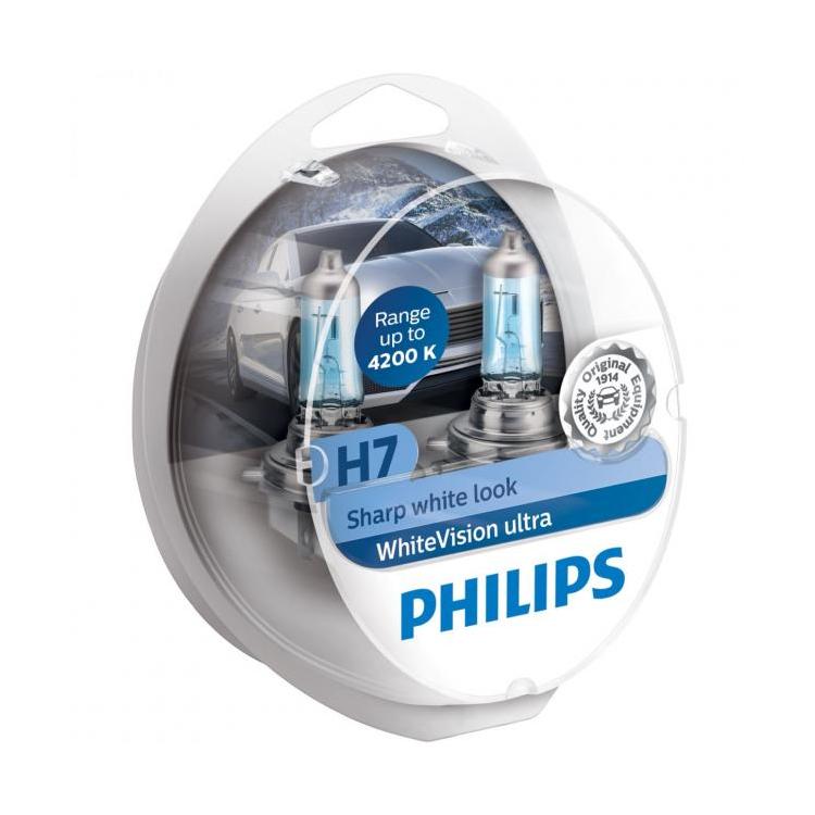 Λάμπες Philips White Vision Ultra NEW Sharp White Look H7 4300K 12V 55W Κωδικός 12972WVUSM Τιμή Ζεύγους: 30 ευρώ