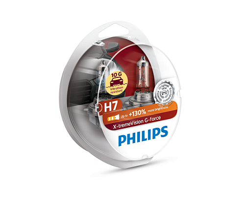 Λάμπες Philips X-treme Vision G-Force NEW H7 +130% 3400K 12V 55W Κωδικός 12972XVGS2 Τιμή Ζεύγους: 35 ευρώ