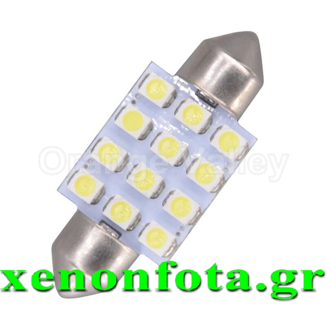 LED Σωληνωτό 36mm 12 SMD Λευκό φως Κωδικός XF559