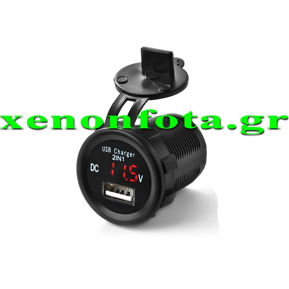 Βολτόμετρο με 1 θύρα USB 5V 2.1A Κόκκινο φως Κωδικός XF156