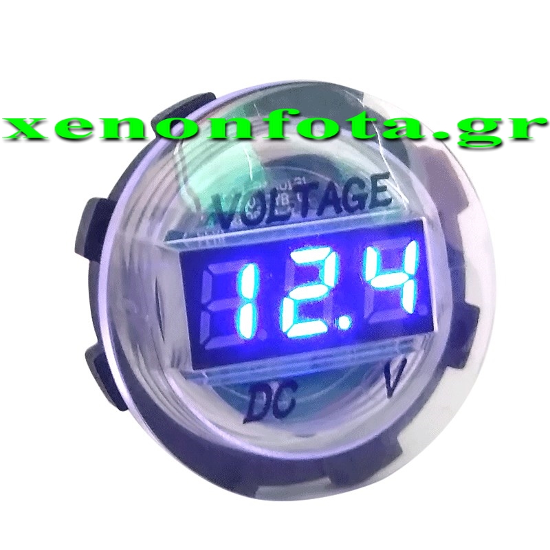 Ψηφιακό βολτόμετρο LED αδιάβροχο διάφανο Μπλε Χρώμα Κωδικός XF181
