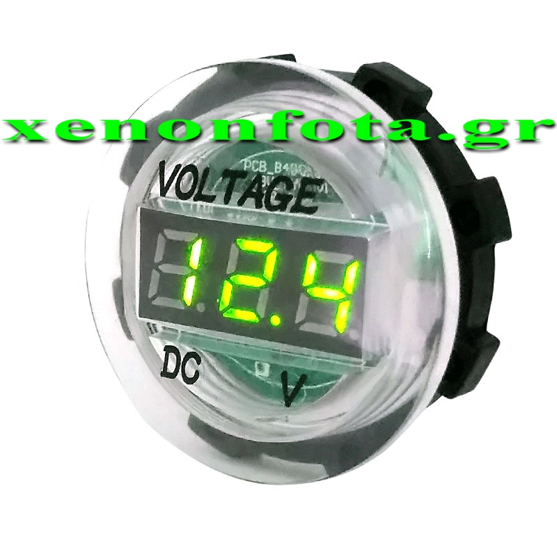 Ψηφιακό βολτόμετρο LED αδιάβροχο διάφανο Πράσινο Χρώμα Κωδικός XF182