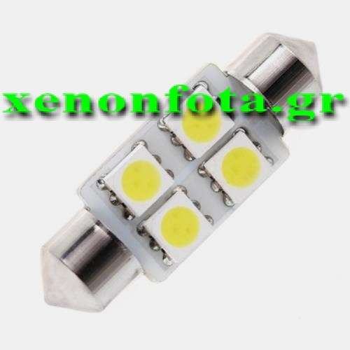 LED Σωληνωτό 36mm με 4 5050 SMD Λευκό φως 12V Κωδικός XF573