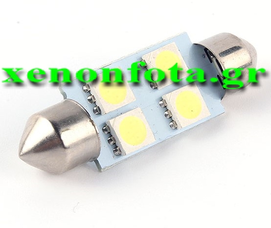 LED Σωληνωτό 39mm με 4 5050 SMD Λευκό φως 12V Κωδικός XF574