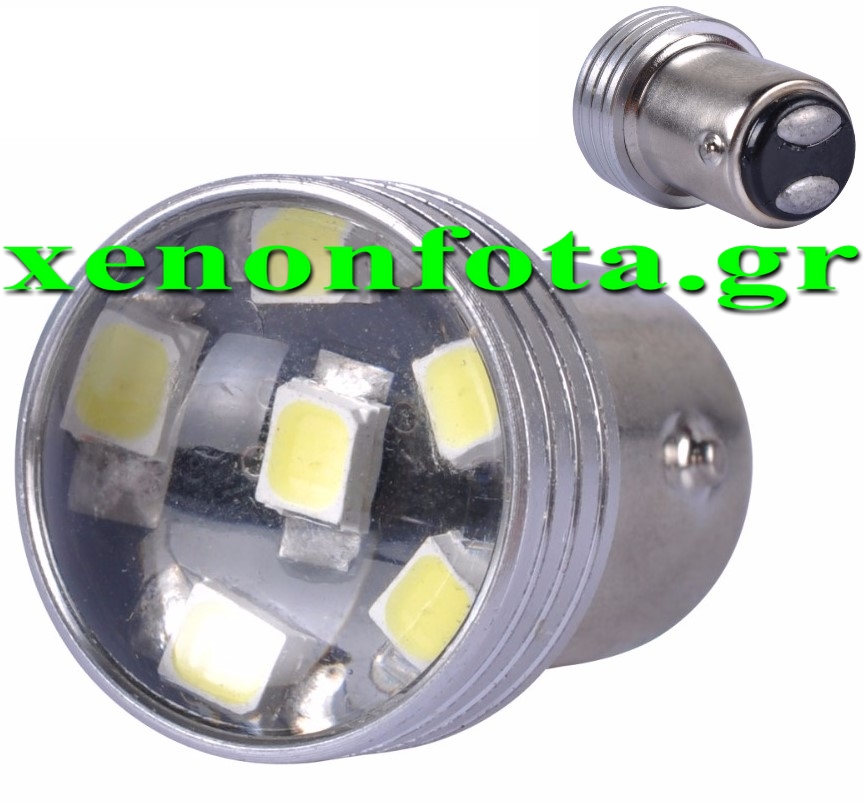 LED Διπολική BAY15d 1157 με 6 2835 SMD Λευκό φως 12V Κωδικός XF588 