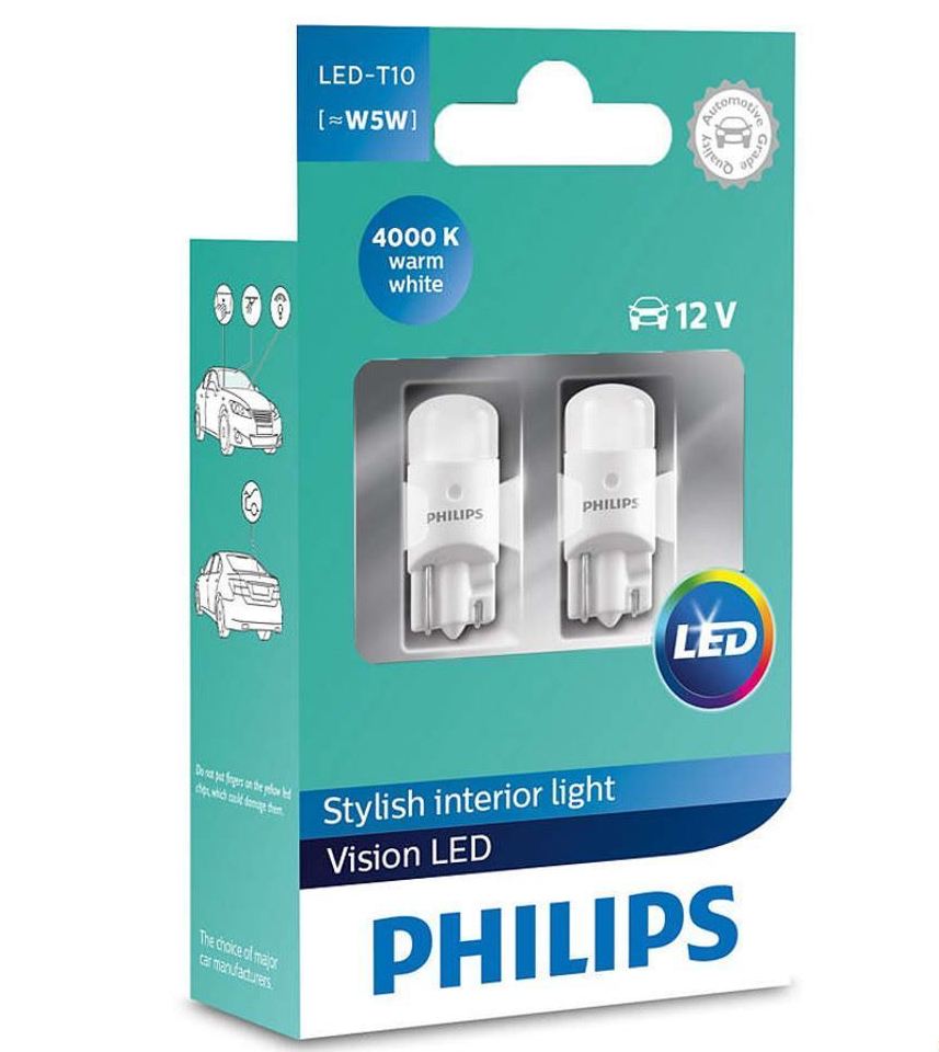 Led Philips T10 Ultinon 4000K Κωδικός 11961ULW4X2 Τιμή Ζεύγους: 12 ευρώ