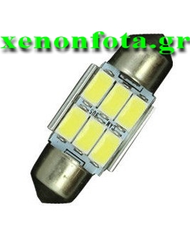 LED Σωληνωτό Canbus 31mm με 6 5630 SMD Λευκό φως 12V Κωδικός XF568